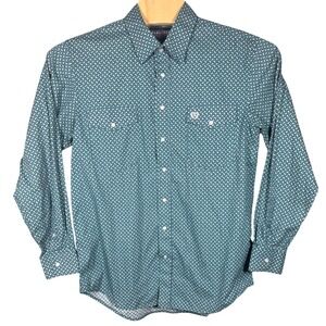 Panhandle Select Mens Teal Geometric Basketweave Western Shirt PMN2S02617 Large